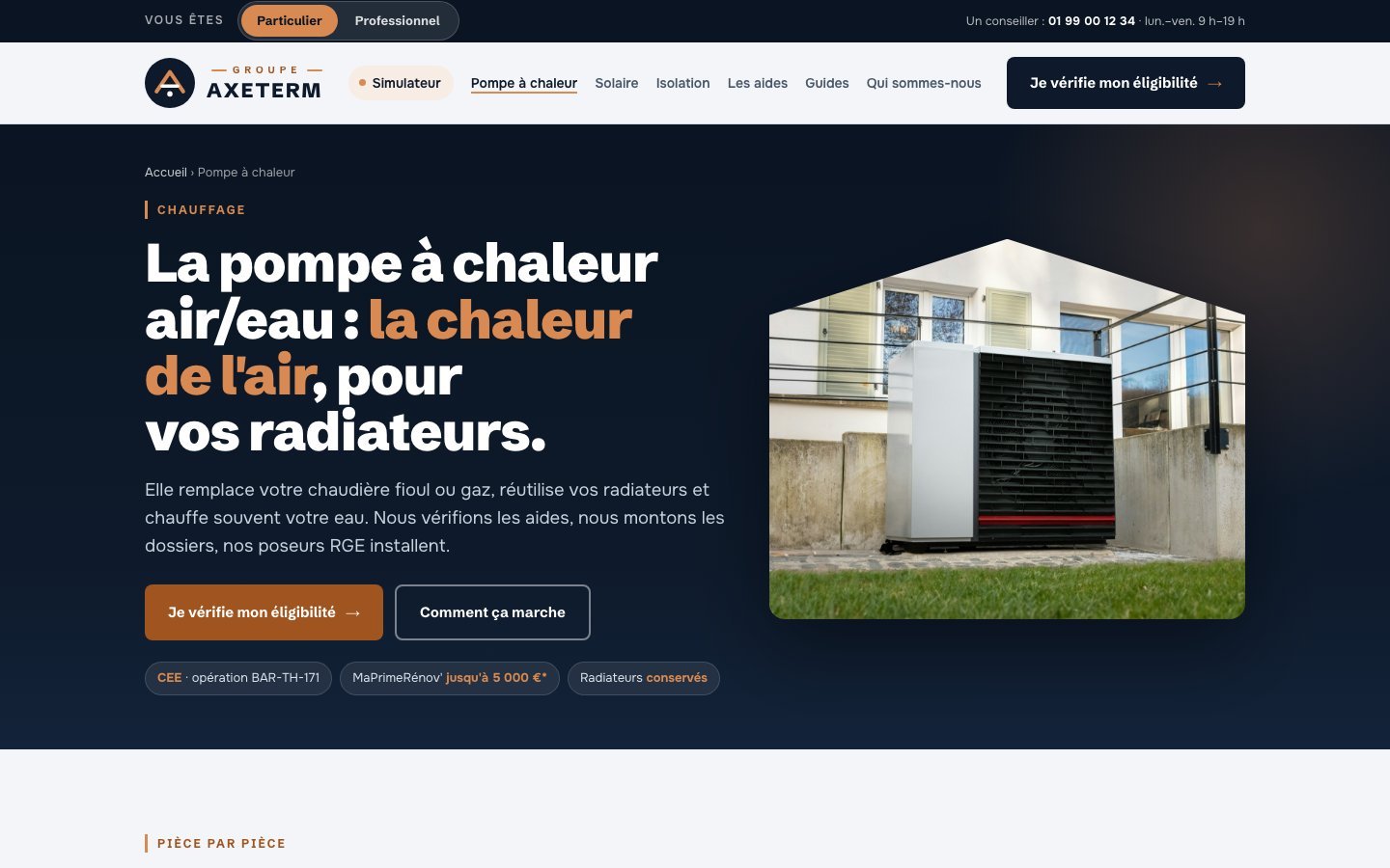 Page pompe à chaleur du site d'exemple